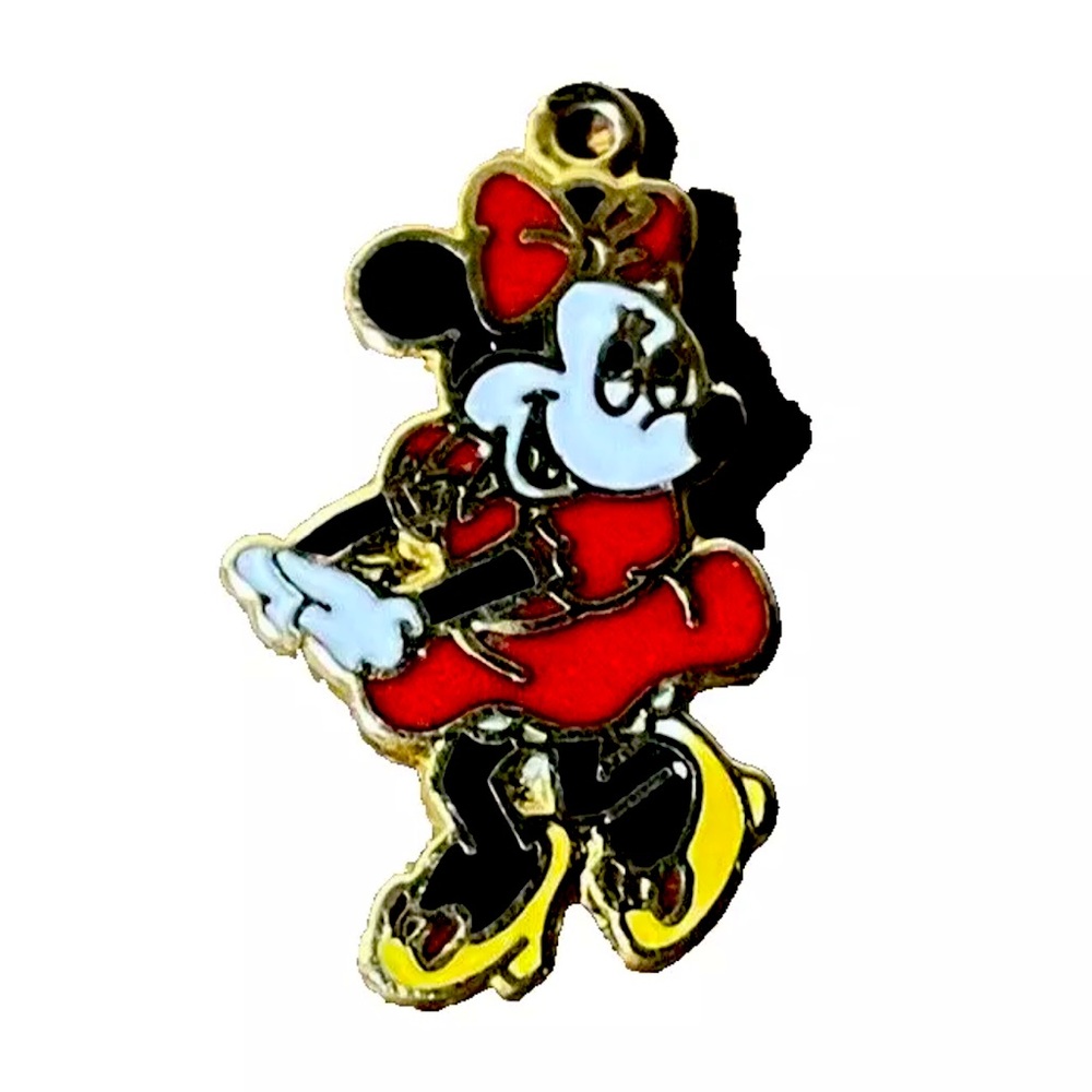 Vintage Minnie Mouse Necklace Pendant Enamel Dancing Disney Collectible